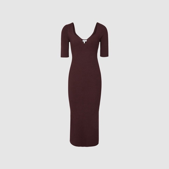 Reiss Dresses & Skirts - Reiss Olivia Sweetheart Neck Ribbed Midi Dress Women’s Small EUC Burgundy